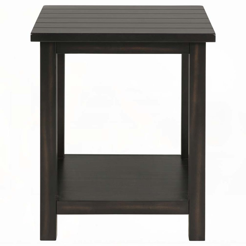 Castleton Distressed Java Wood End Table with Shelf, Distressed Black