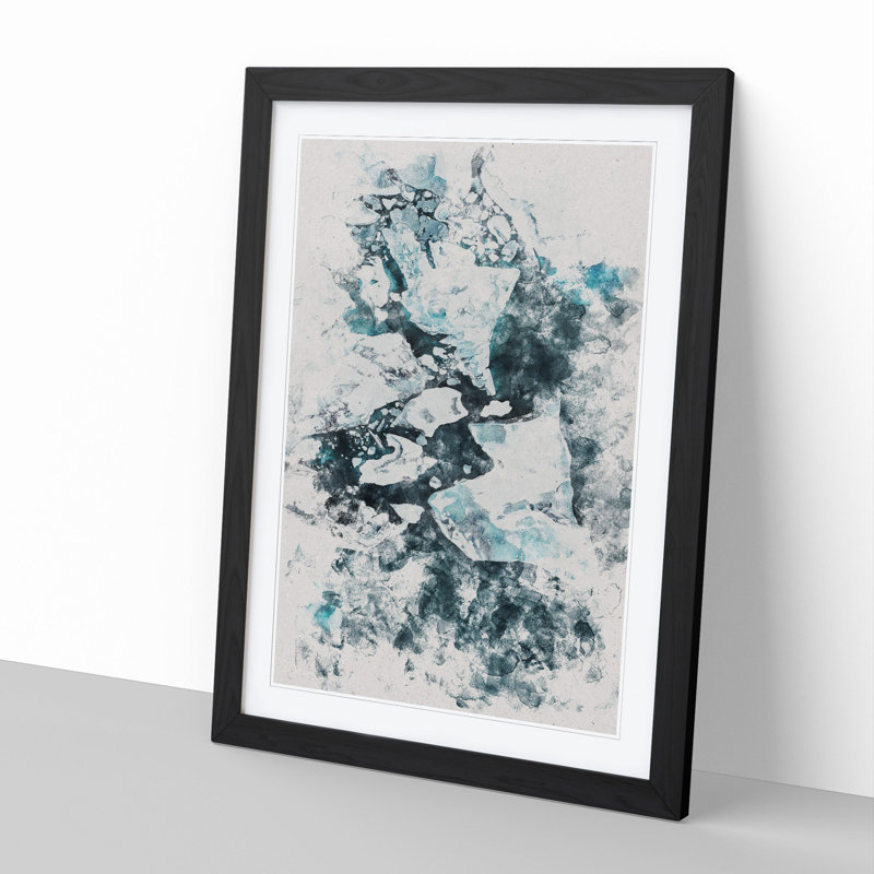 Broken Glacier in Iceland Watercolour - Picture Frame Graphic Art, 90cm H x 65cm W x 2cm D, Black