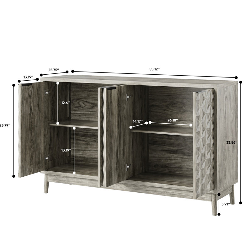 Armoire contemporaine pour le salon, la salle à manger - Tablettes réglables grises avec rangement moderne en relief