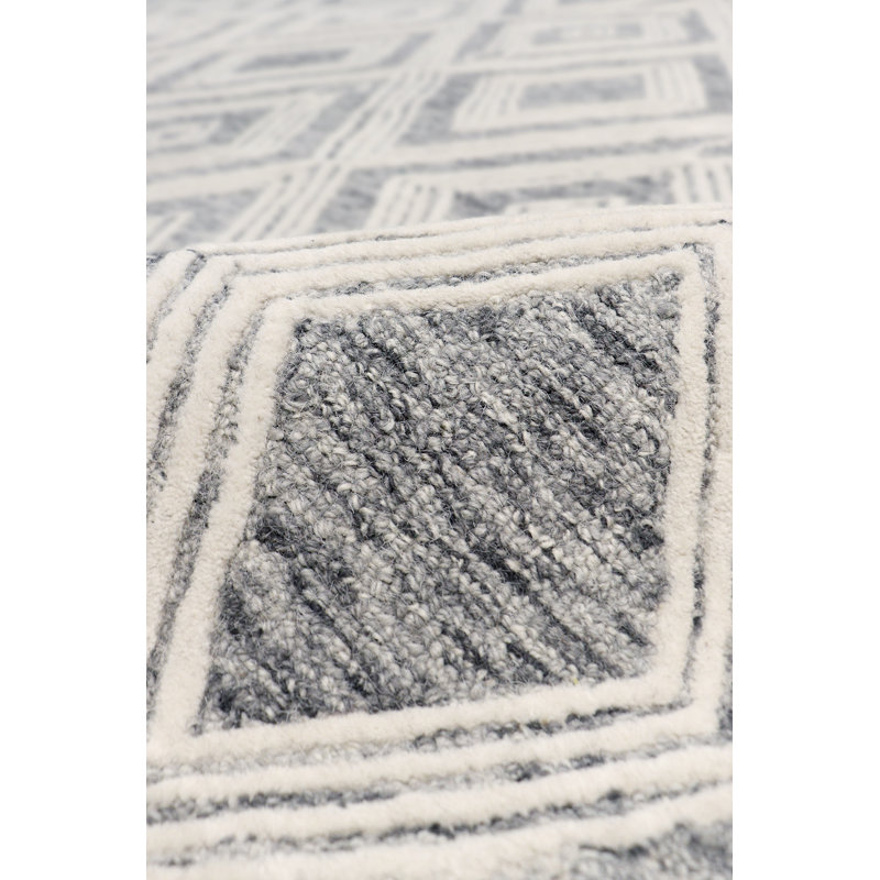 Modern Hand Tufted Geometric Area Rug in Silver / Ivory, Rectangle 12' x 15'