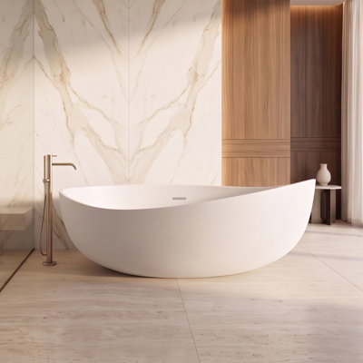 Newport 71" x 44" Freestanding Tub Solid Surface Stone Resin Soaking Bathtub - White