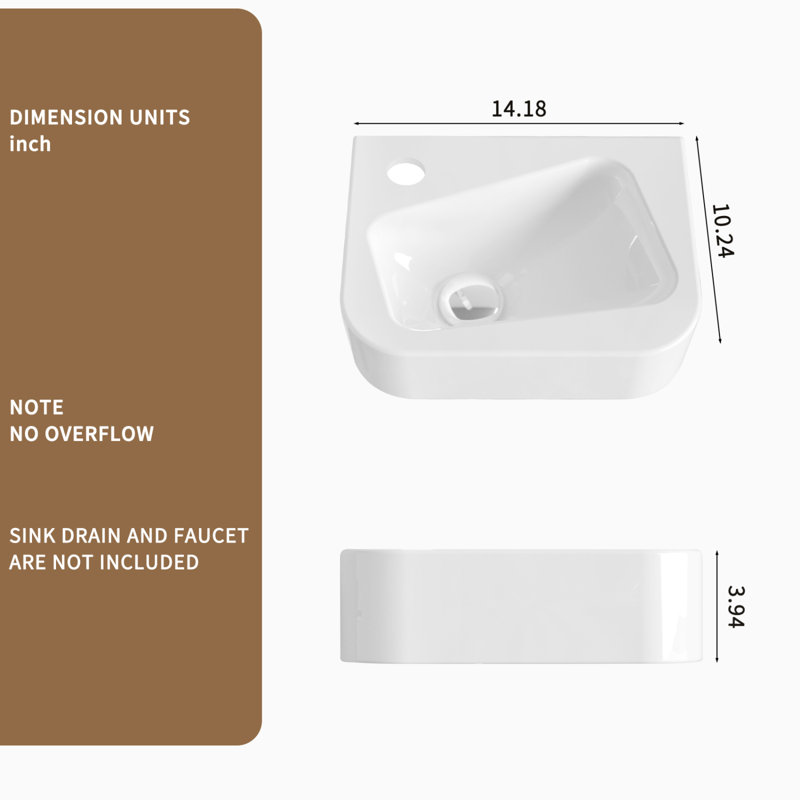 Floating Bathroom Sink Wall Mounted - Small Modern Vessel Sink with Faucet & Drain