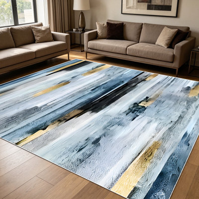 1PC Abstract Grey Gold Vertical Brush Stroke Watercolor area rugs for Living Room, Soft and Comfortable, Suitable for all seasons, easy-to-maintain, machine washable, suitable for bedroom, dining room, entryway, hallway, Home Decor, Outdoor Decor.