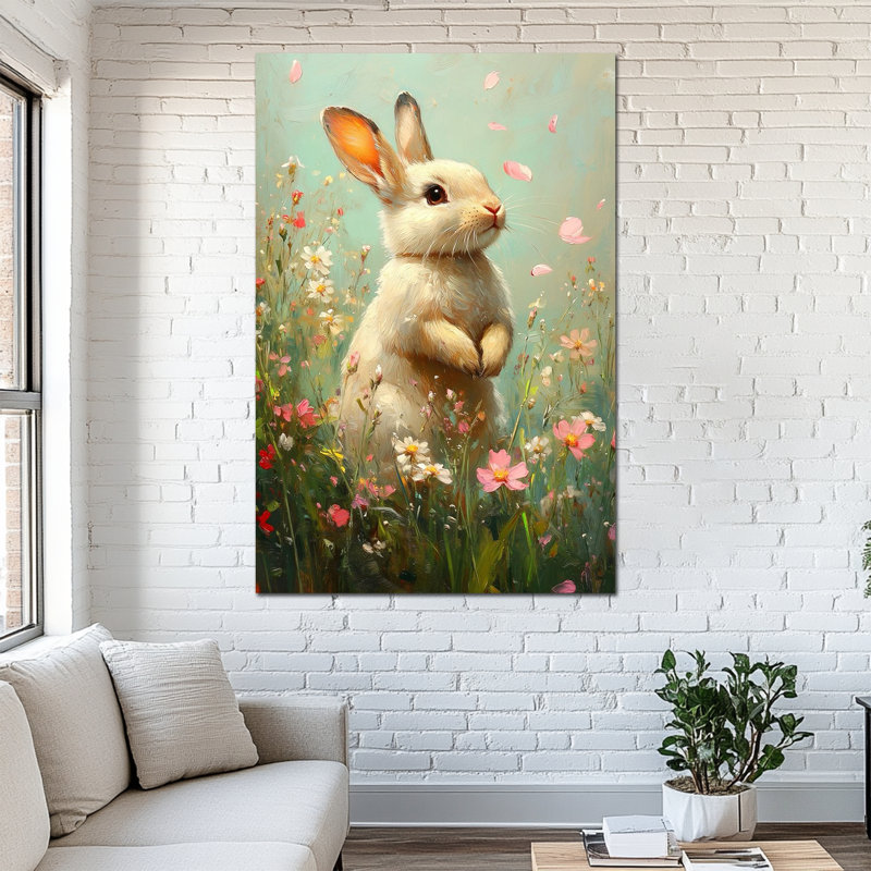  Art mural sur toile grand lapin - Printemps et Pâques, décoration murale de lapin, H 32 po x l 48 po