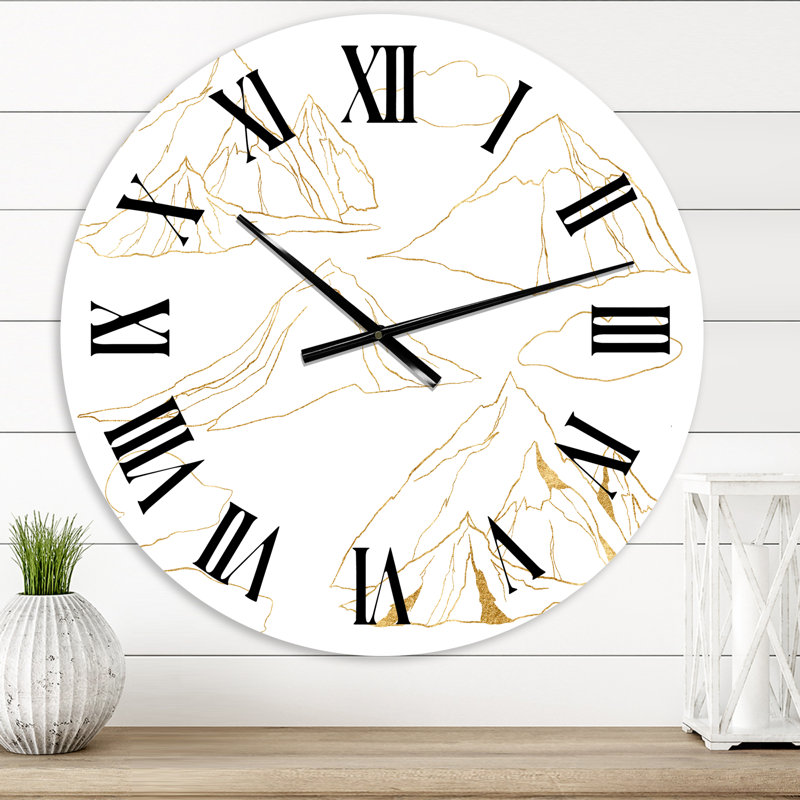 Horloge murale moderne, ensemble linéaire minimaliste de montagnes et de nuages, Petit