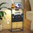 27“ C shaped Side Table with Charging Port, Small End Table with LED Light & Storage Bag,Nightstand for Living Room