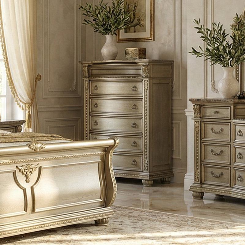 Abshire 6 Drawer Chest, Gold