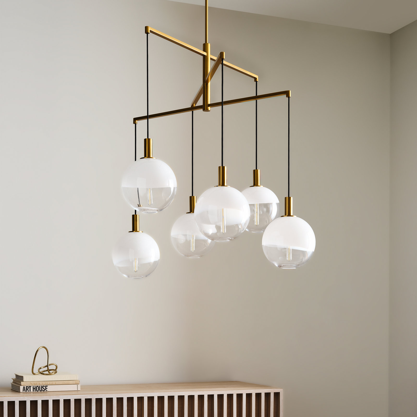 Colyt Chandelier, 6 Lights, Burnished Brass, 38.125" H x 39.75" W x 39.75" D