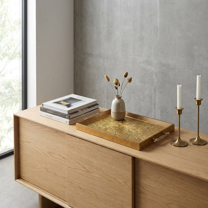 Amira Embossed Gold Glass Tray