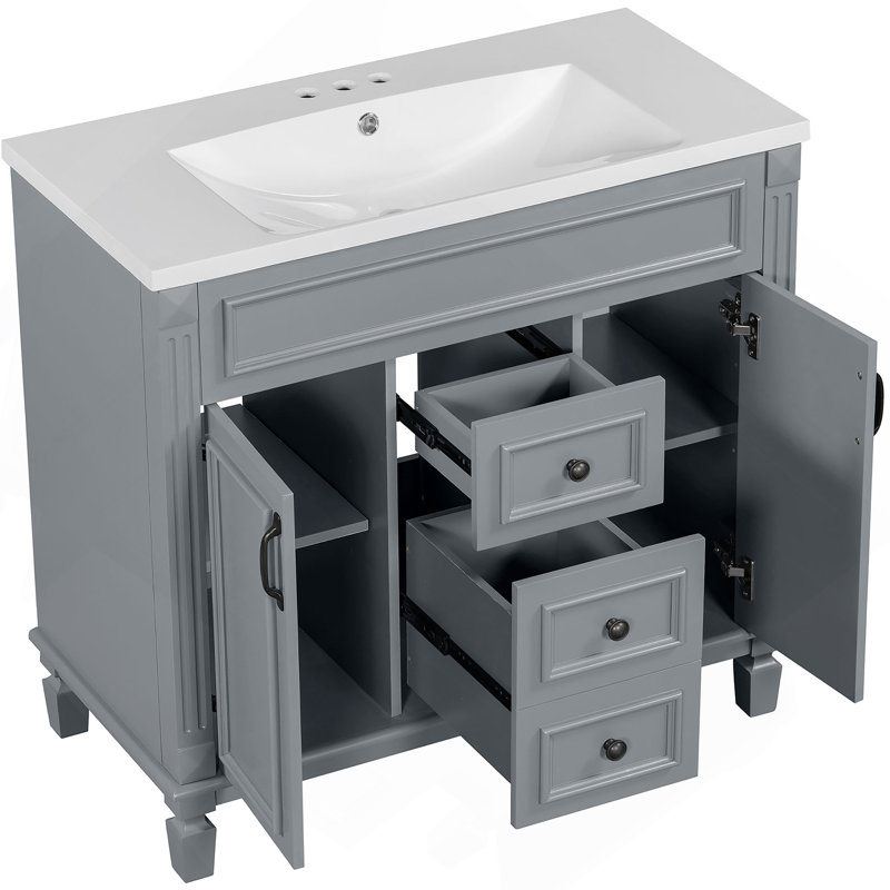 Meuble-lavabo moderne 36 po avec lavabo supérieur, Gris clair