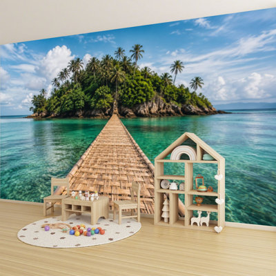 Papier peint adhésif auto-adhésif moderne pour la chambre à coucher avec pont en bambou Sea Tropical Island
