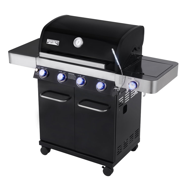 Monument Grills 13892,4-Burner Propane Gas Grill with Side Burner, LED Controls, USB Light, and Built-In Thermometer– Perfect for Family BBQs