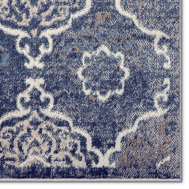 Tapis bleu marine à motif géométrique Montrel, Rectangle 6 pi 6 po x 9 pi 2 po
