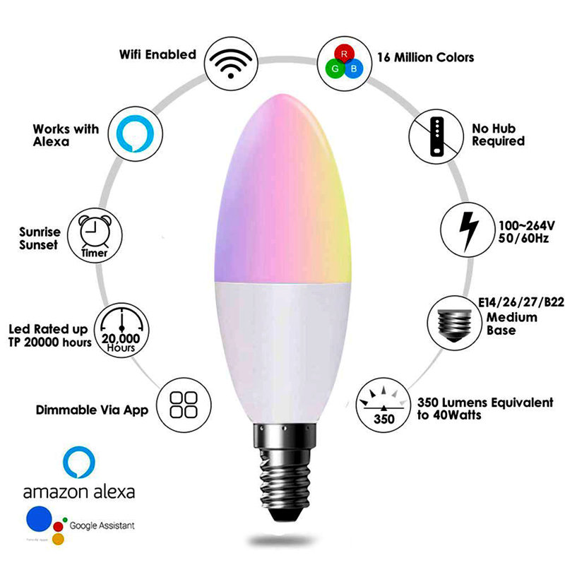 Ener-J WiFi Smart E14 LED Candle Bulb 4.5W RGB and CCT Pack of 3