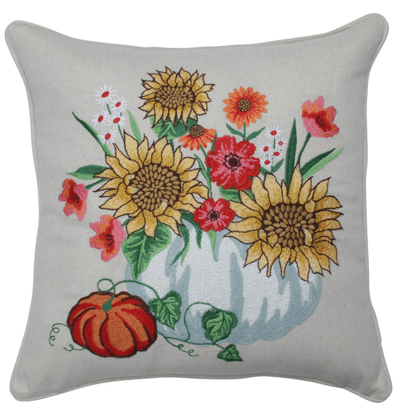 16" Square Embroidered Thanksgiving Floral Throw Pillow
