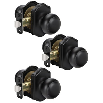 Interior Door Knob, 3 Pack Matte Black Passage Hardware Handle, Classic Decorative Closet Door Knobs for Hallway, 6x3 inches, Stainless Steel, Reversible, Ambidextrous