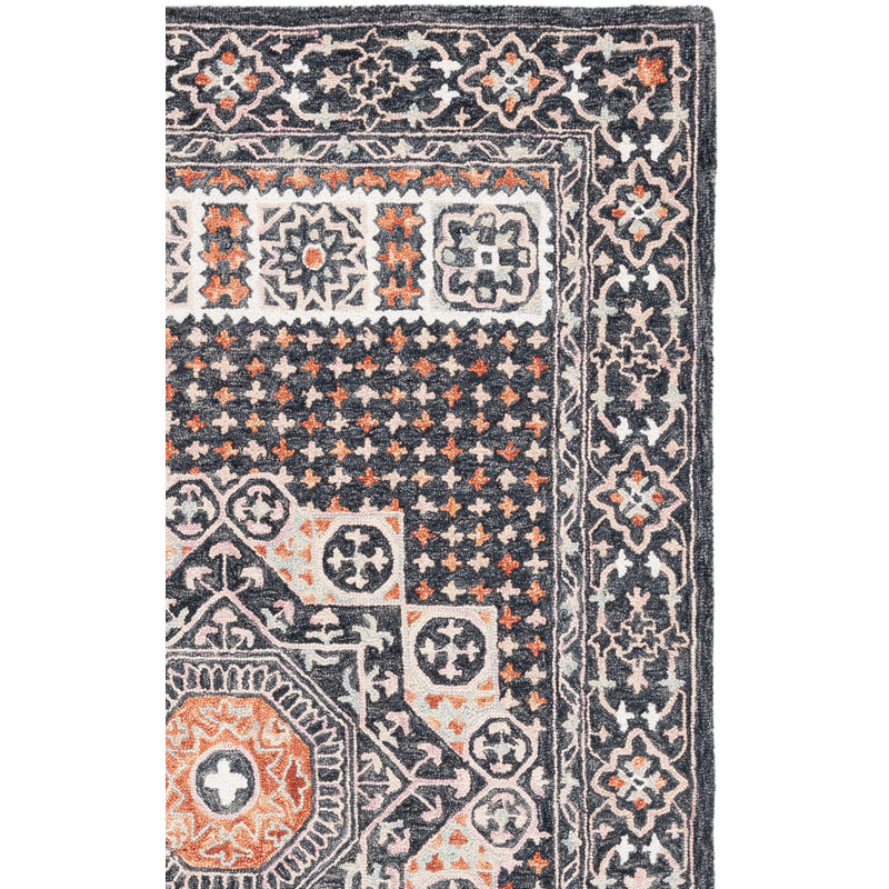 Hand Tufted Wool/Cotton Oriental Rug in Black/Rust, Rectangle 3' x 5'