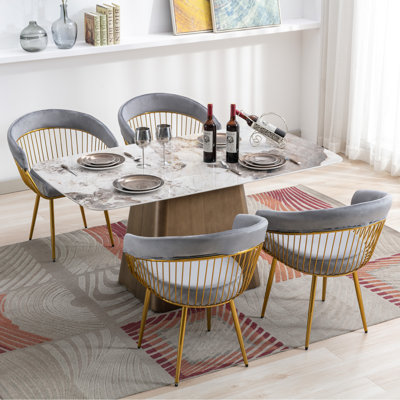 Modern Mid Century Dining Chair, Upholstered Velvet Dining Room Chairs with Metal Legs for Makeup/Living Room