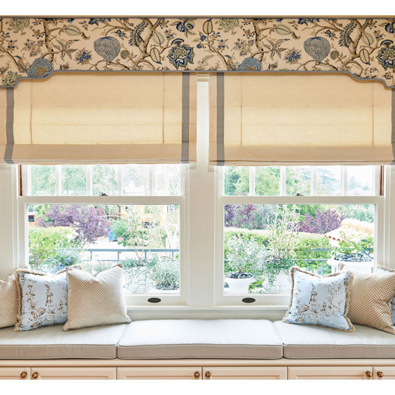 Tissu imprimé lin Oriana Pondicherry, Bleu faïence