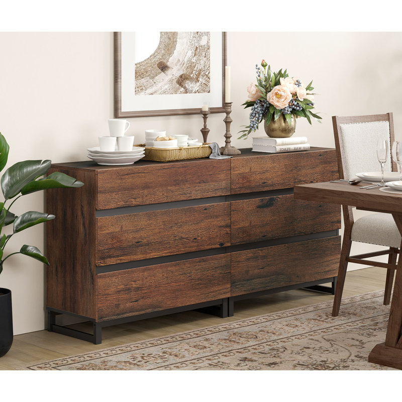 Aadam Dresser For Bedroom, Closet Organizers And Storage With 6 Drawers, Chest Of Drawers With Metal Base, Modern Wood Dresser For Living Room, Bedroom