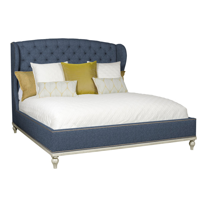 Emma King Tufted Upholstered Low Profile Panel Bed, Wrenn, Navada Blue, Yes
