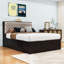 Grand lit plateforme en bois avec tablettes de rangement intégrées, tiroirs et range-chaussures-285423674