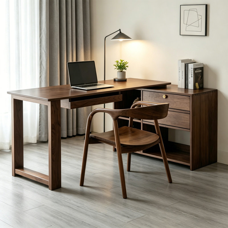 Bureau en bois de noyer en forme de L, H 29,5 po x l 55,1 po x P 23,6 po
