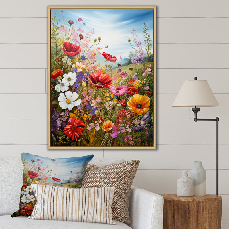 Célébration du printemps, campagne sauvage, impression sur toile, Cadre flottant brun, H 44 po x l 34 po