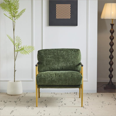 Chaise d'appoint moderne pour adultes 27,56 po, sièges rembourrés moelleux avec accoudoirs en bois, structure en métal robuste pour le bureau du salon et de la chambre à coucher