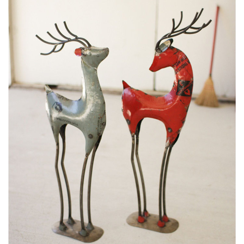  Cerf en fer recyclé à la main - ensemble de 2 décorations décoratives des Fêtes