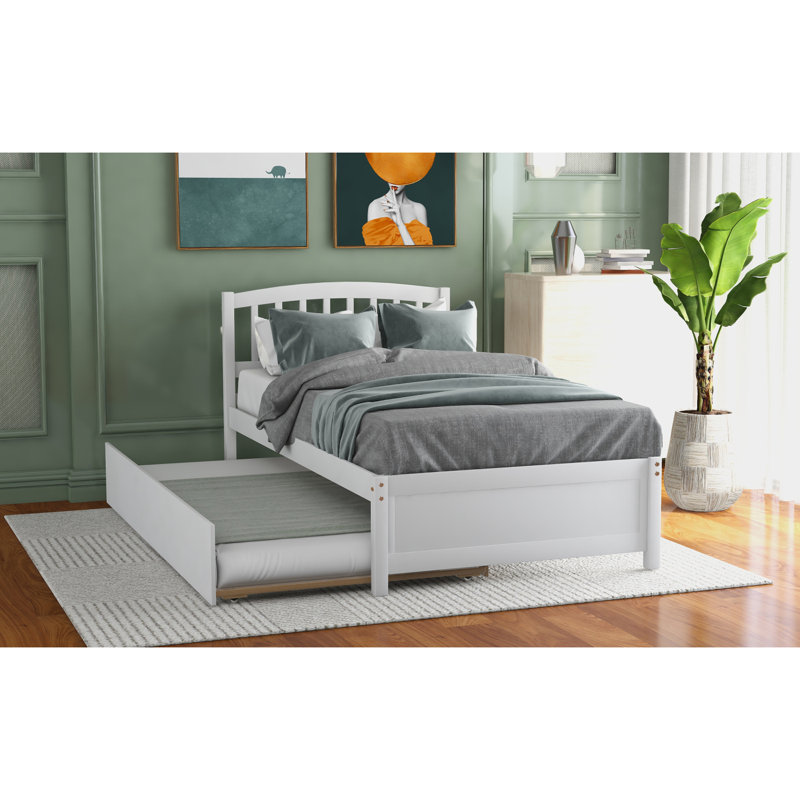 Base de lit en bois avec lit gigogne Platm Bed, Blanc