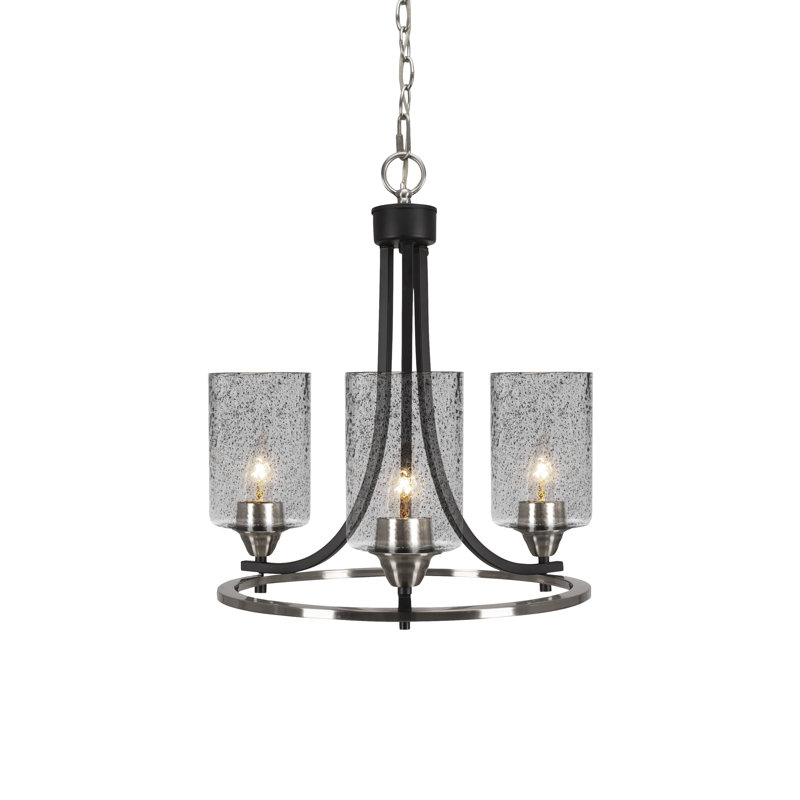 Paramount 3 Light Uplight Chandelier Shown With 4" Glass, Colorful, Matte Black/Brass