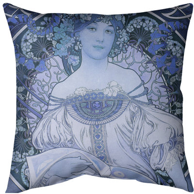 Housse de coussin euro lecture de lady alphonse mucha