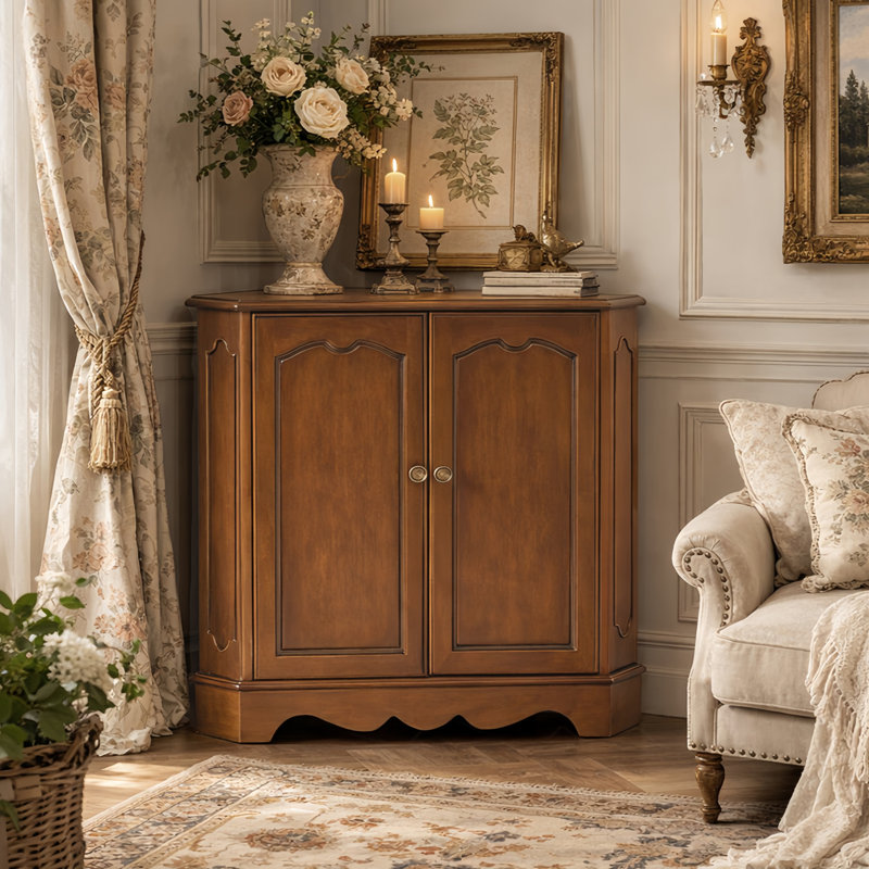 Hagen Traditional 32''W 2-Door Corner Cabinet with Adjustable Shelves, Walnut