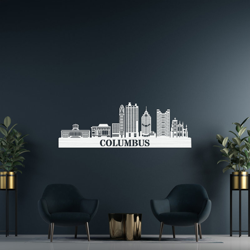 Décoration murale en bois Columbus City Skyline, H 14 po x l 46 po x P 0,25 po, Naturel