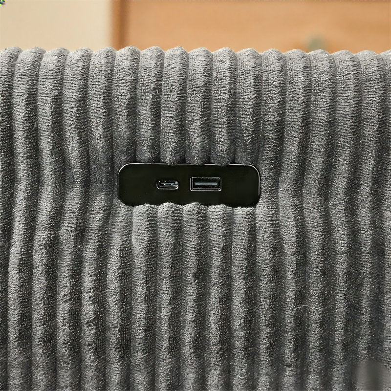 Canapé gris en velours côtelé avec rangement, chargeur USB et fauteuil inclinable réglable pour le salon, Gris