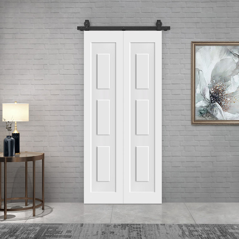 Ensemble de quincaillerie à 3 panneaux pour porte de grange coulissante à 3 panneaux, Blanc, 24 po x 84 po