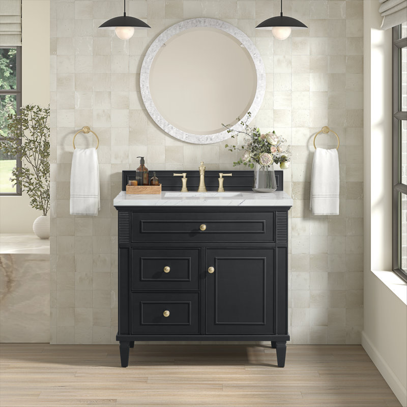 Lorelai 36'' Single Bathroom Vanity with Top, Black Onyx, Ethereal Noctis, 8" Widespread