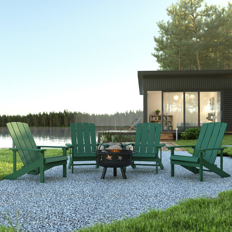 Foyer étoile et lune avec housse en filet et 4 chaises Adirondack en résine de polyester, Vert