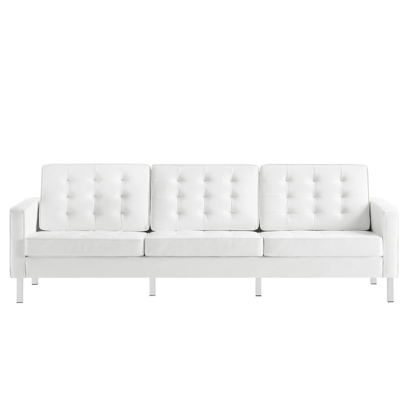 Canapé en cuir véritable de 123 po, Cuir véritable blanc