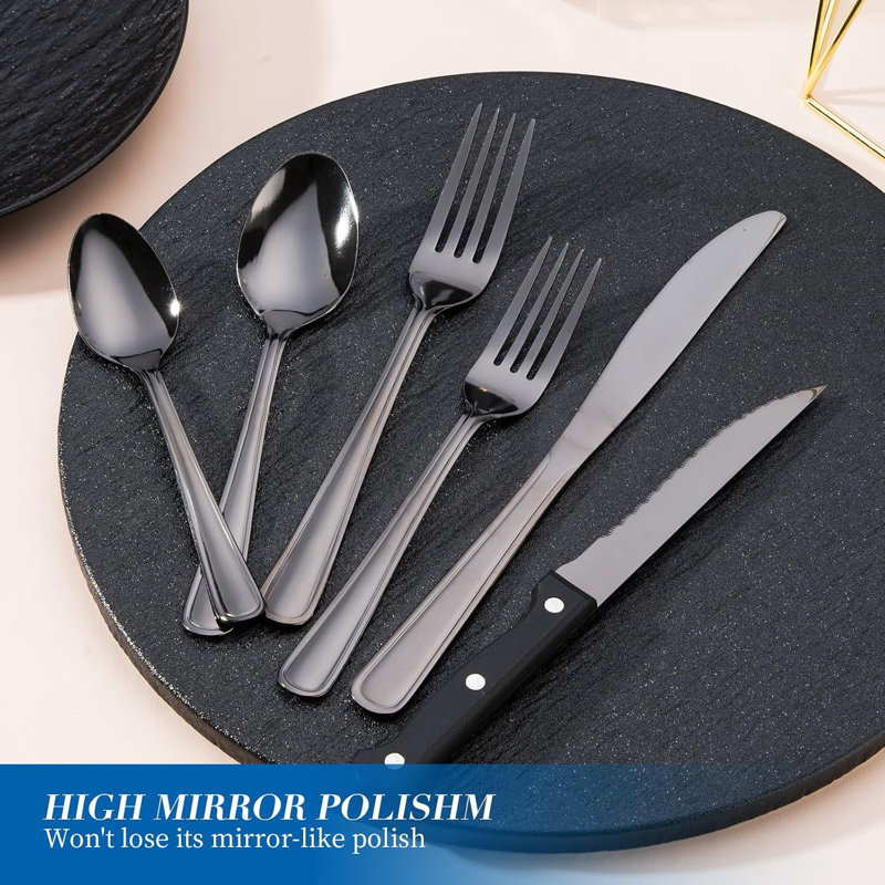 24-Piece Stainless Steel Flatware Set - Highly Polished Utensils With Steak Knives