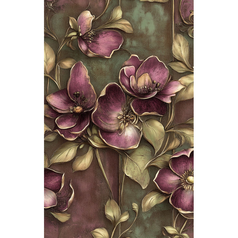 Papier peint floral rétro prune