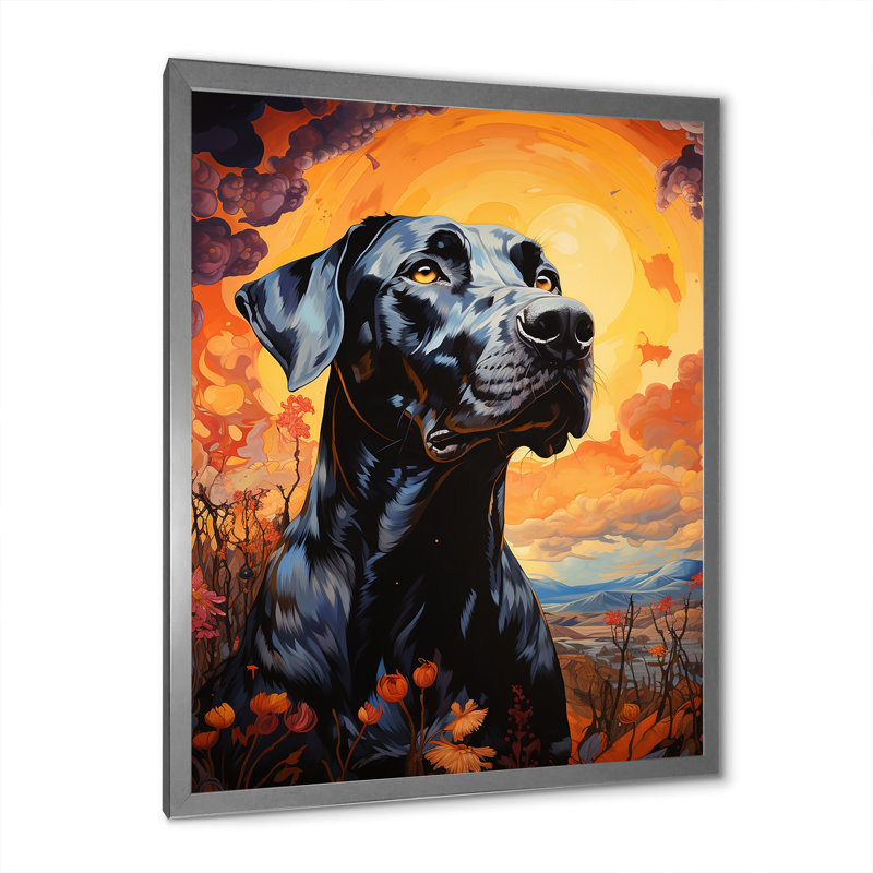 «Dog Great Dane Grandeur I» sur toile, Cadre simple argenté, H 44 po x l 34 po x P 1,5 po