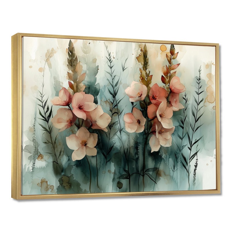 Morning Dew of Herbs In Winter - Herbes, art mural, H 24 po x l 32 po, Impression encadrée flottante, Doré