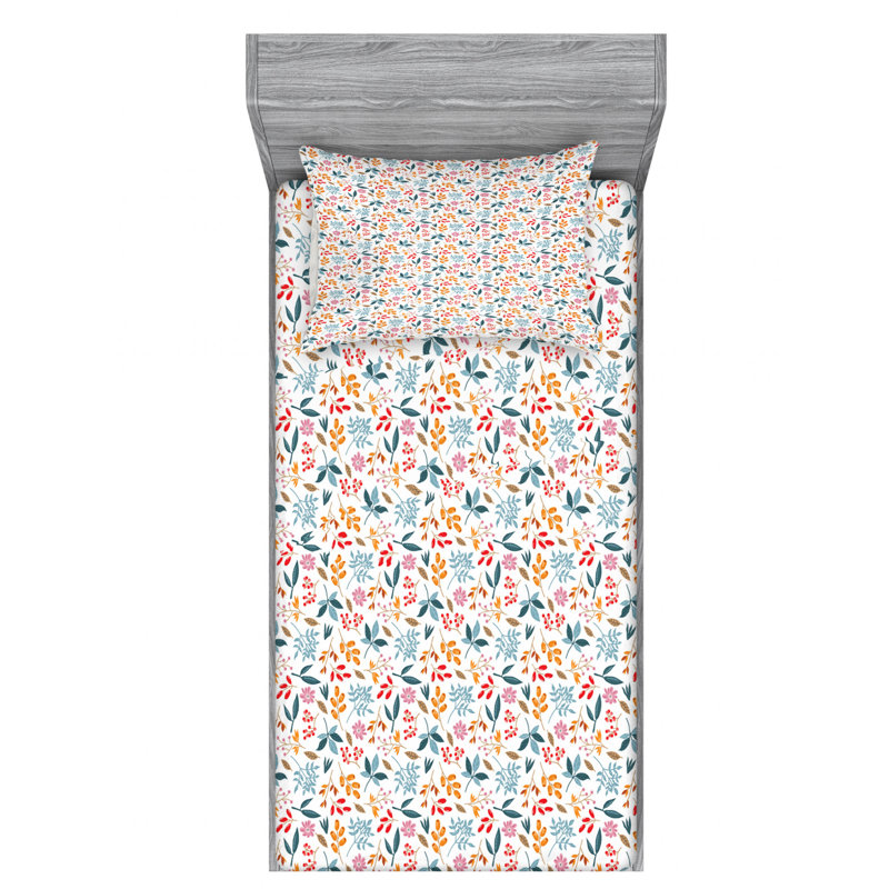 Microfiber Floral Sheet Set, Twin Sheet Set + Fitted Sheet + 1 Pillowcase, Blue/Yellow Floral