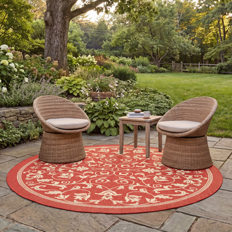 Galena Performance Floral Indoor/Outdoor Area Rug, Round 5'3"