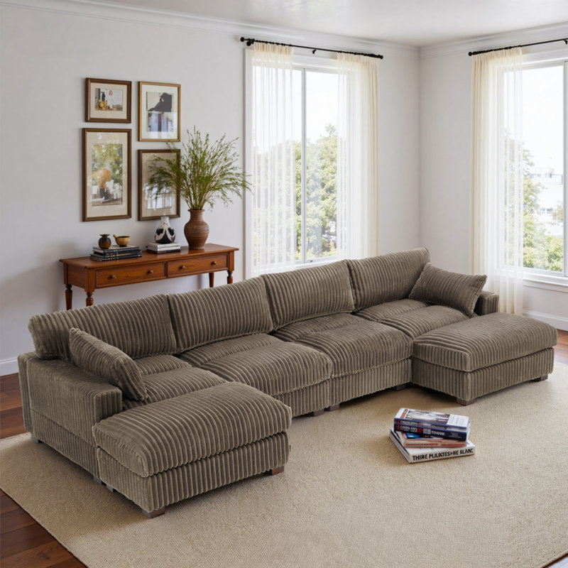 Canapé modulaire réversible 5 pièces rembourré en flanelle de fourrure de lapin brun clair avec repose-pieds 5 pièces