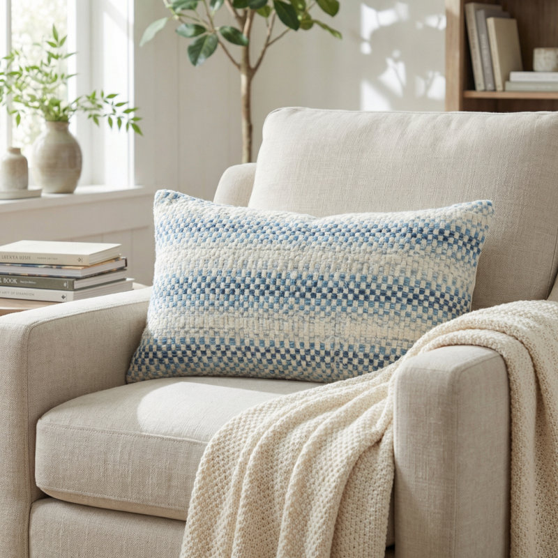 Coussin en lin Zigzag Rows, H 20 po x l 20 po, Carré