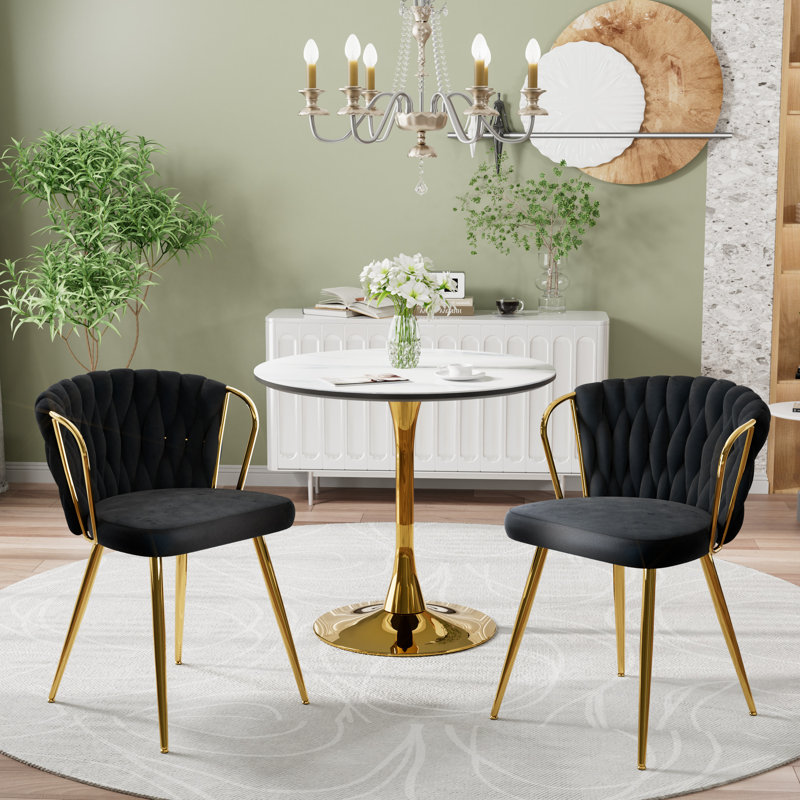 Ensemble de salle à manger à piédestal en marbre, Noir et or, 3