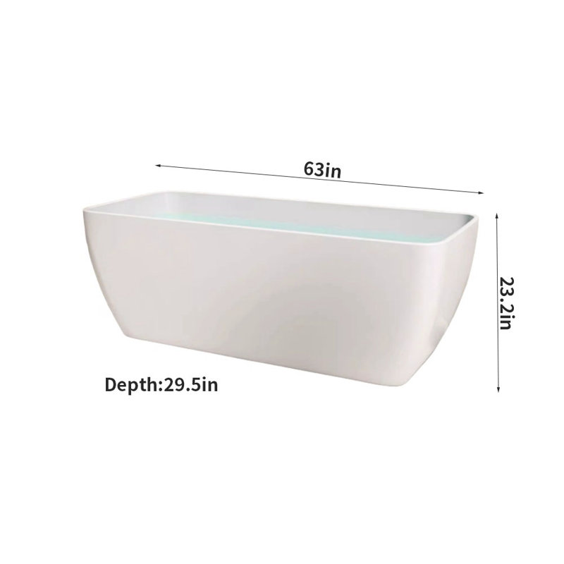 63'' x 29.5'' Acrylic Bathtub, White